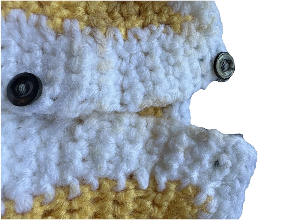 Cárdigan suéter bebé tejido a mano amarillo blanco negro vintage hecho a mano Foto 3 de 4