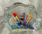 Vintage Art Glass Murano Style Fish Aquarium Design Glass Sculpture 6.5 X 5.5"