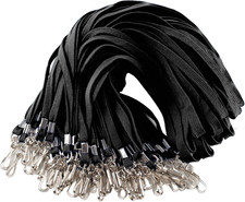 200 Pack Black Lanyards for ID Badges, Bulk with Swivel Hook