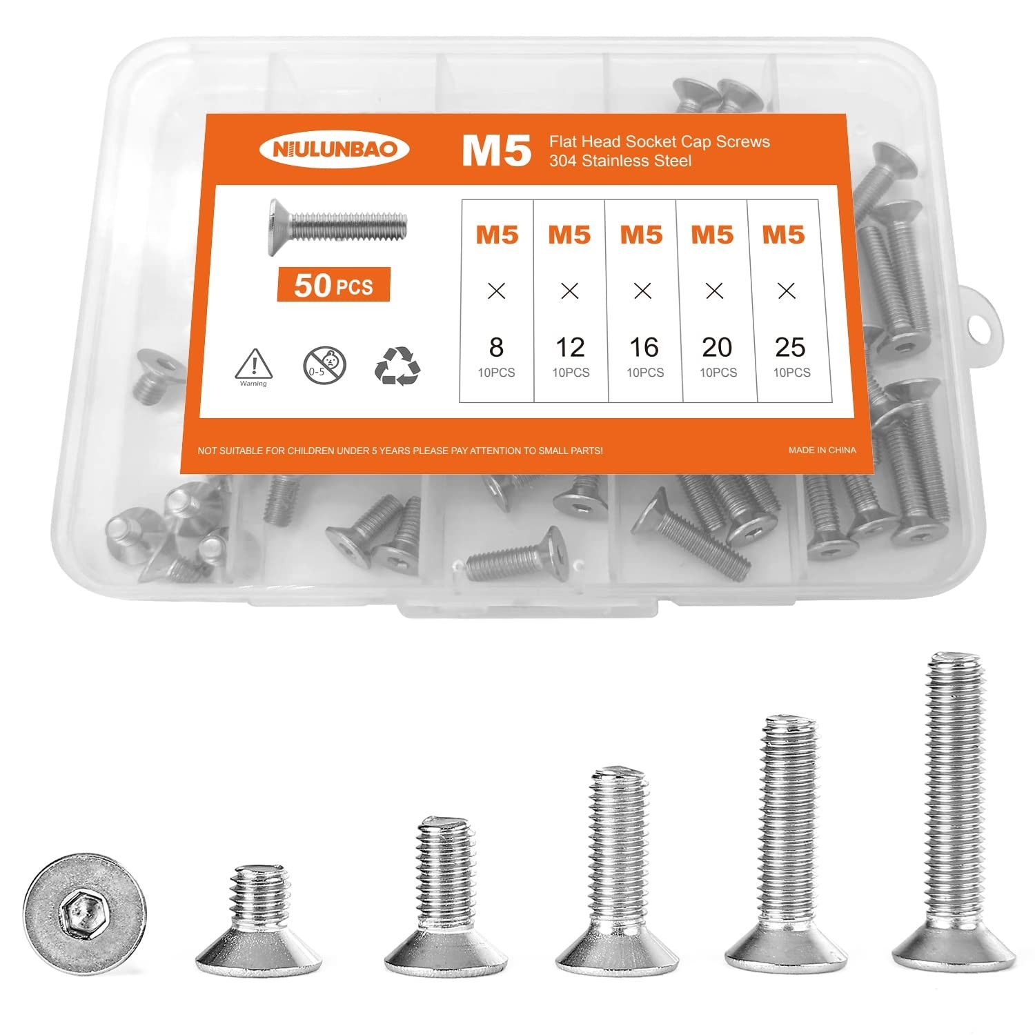 M5 x 8mm 12mm 16mm 20mm 25mm Flat Head Socket Cap Screws Countersunk Bolts, 3...