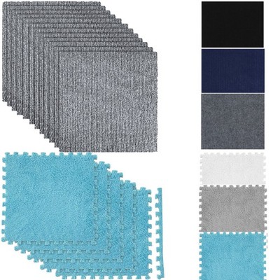 12x 12'' x 12'' Interlocking Foam Mat & Self Adhesive Carpet Floor Puzzle Exercise
