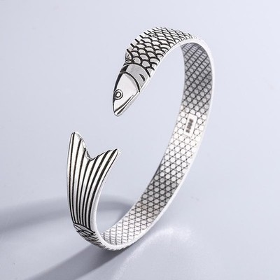 925 Sterling Silber Drachen Fisch Armband Glück Glück verstellbar Armreif Geschenk