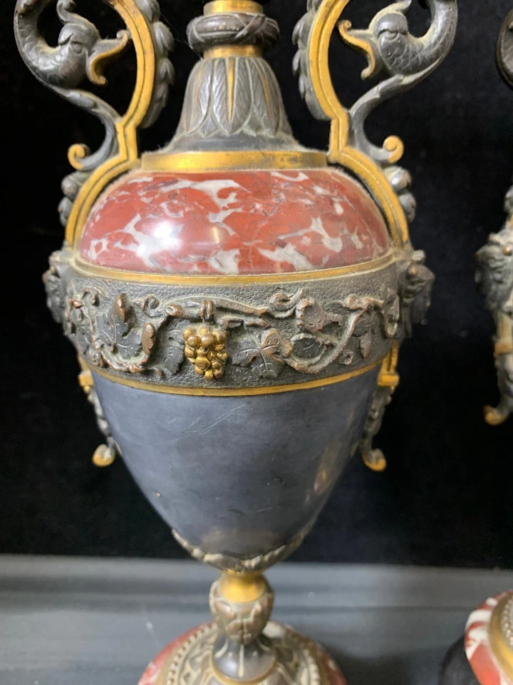 Pair of Antique Brass and Marble Candlesticks with Ornate Design - #1008 - Image 4 of 4