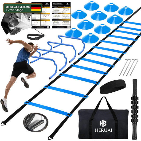 FußBall Trainingsset Koordinationsleiter 6M Verstellbar Mit HüRden HüTchen-image