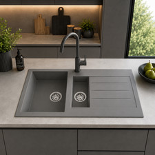 Tempo 1.5 Bowl Grey Kitchen Sink Composite Inset Drainer Reversible 1000mm