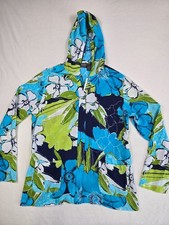 Chicos Floral Hooded Cotton Jacket Size 1 Medium Lightweight 100 Cotton