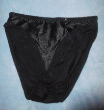 Vintage Lily of France Panties 3250 Black Lace Stretch Satin High Leg Brief Sz S