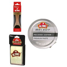 Kiwi Black Shoe Polish Care Kit 1.13oz  Applicator Brush  2 Shine Cloths