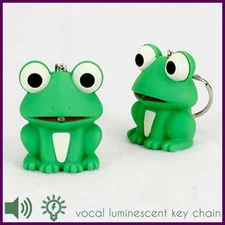 Funny Lovely Green Frog Key Chain With LED Light Sound Keyrings Kids Toy Gift