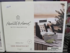 Hearth & Hand Magnolia Wooden Cash Register 17PC Set Set Educational Math NIB