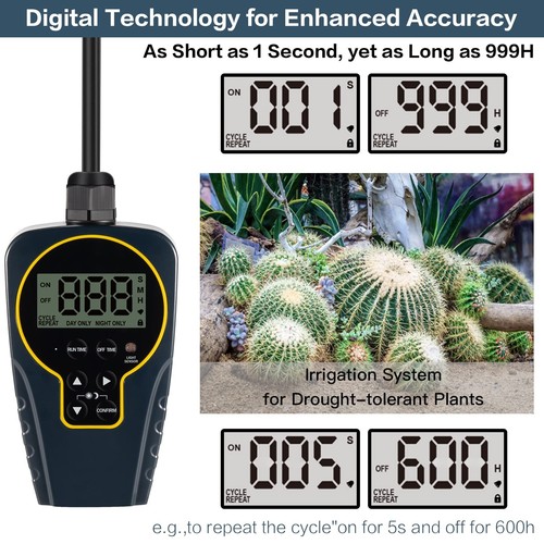 1 s to 999 h Short/Long On-Off Interval Repeat Cycle Timer Plug Outlet ...