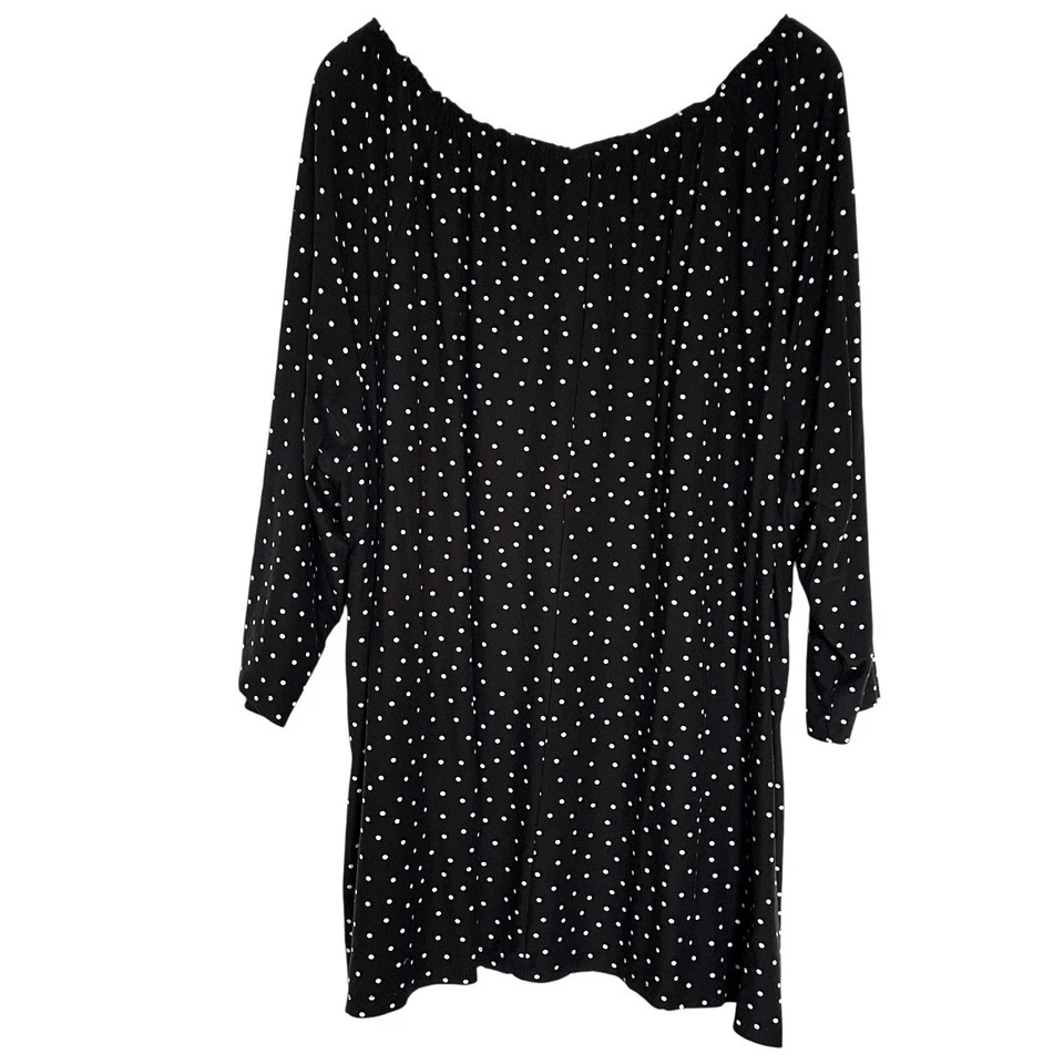 Túnica Catherines Plus para mujer 5X negra blanca lunares manga 3/4 cremallera cuello top Foto 4 de 4