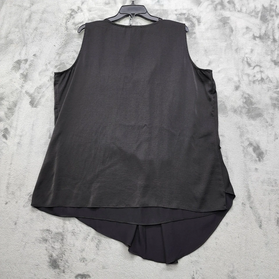 Renuar Top Womens XXL Black Sleeveless V-Neck Pleated Asymmetric Blouse Silky - Image 2 of 4