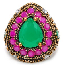 Ottoman Empire Style 4CT Treated Emerald 925 Sterling Silver Ring Sz 8 BT2