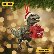 Custom Name Dinosaur 2D Ornament 2025, Acrylic T-Rex Christmas Tree