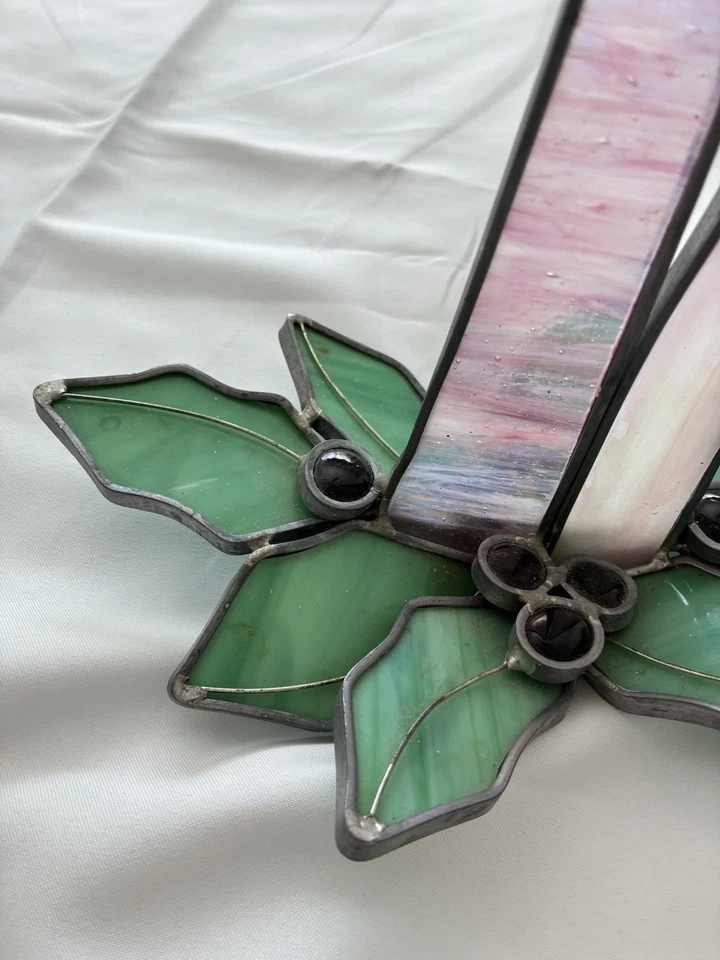 Velas de Navidad Vacaciones Mesa Vidrieras Pieza de Arte Decoración Rosa Plata Foto 3 de 4