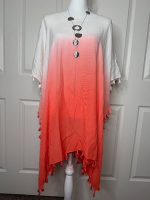 Seasalt Society Women Beach Swimsuit Coverup Orange Ombra  Tassels Sz 1X-3X 0223
