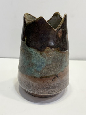 Vtg Handmade Studio Pottery Vase Signed Rustic Art Glazed 6.5'' Tall 1999 Retro