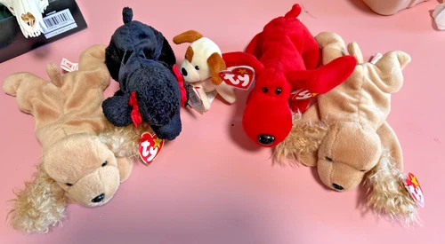1990's Original Retired Ty Beanie Babie Dogs Lot of 5 Vintage