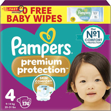 Pampers Premium Protection Size 4, 174 Nappies, 9Kg-14Kg, Monthly Pack, Double P 0.31 per nappy