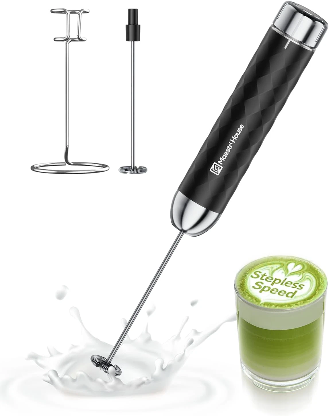 Rechargeable Milk Frother with Stepless Speed Control, Lunafro 2.0 Handheld Elec