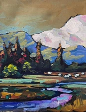 Original Art Vintage Style Landscape California Impressionism Canvas Hawkins