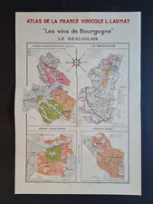 Vintage 1942 wine map - Vins de Bourgogne - Burgundy - Beaujolais -  L. Larmat