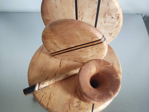Suecia Juego de escritura y portacartas de madera de abedul rizado hecho a mano decoración de oficina - Imagen 6 de 9