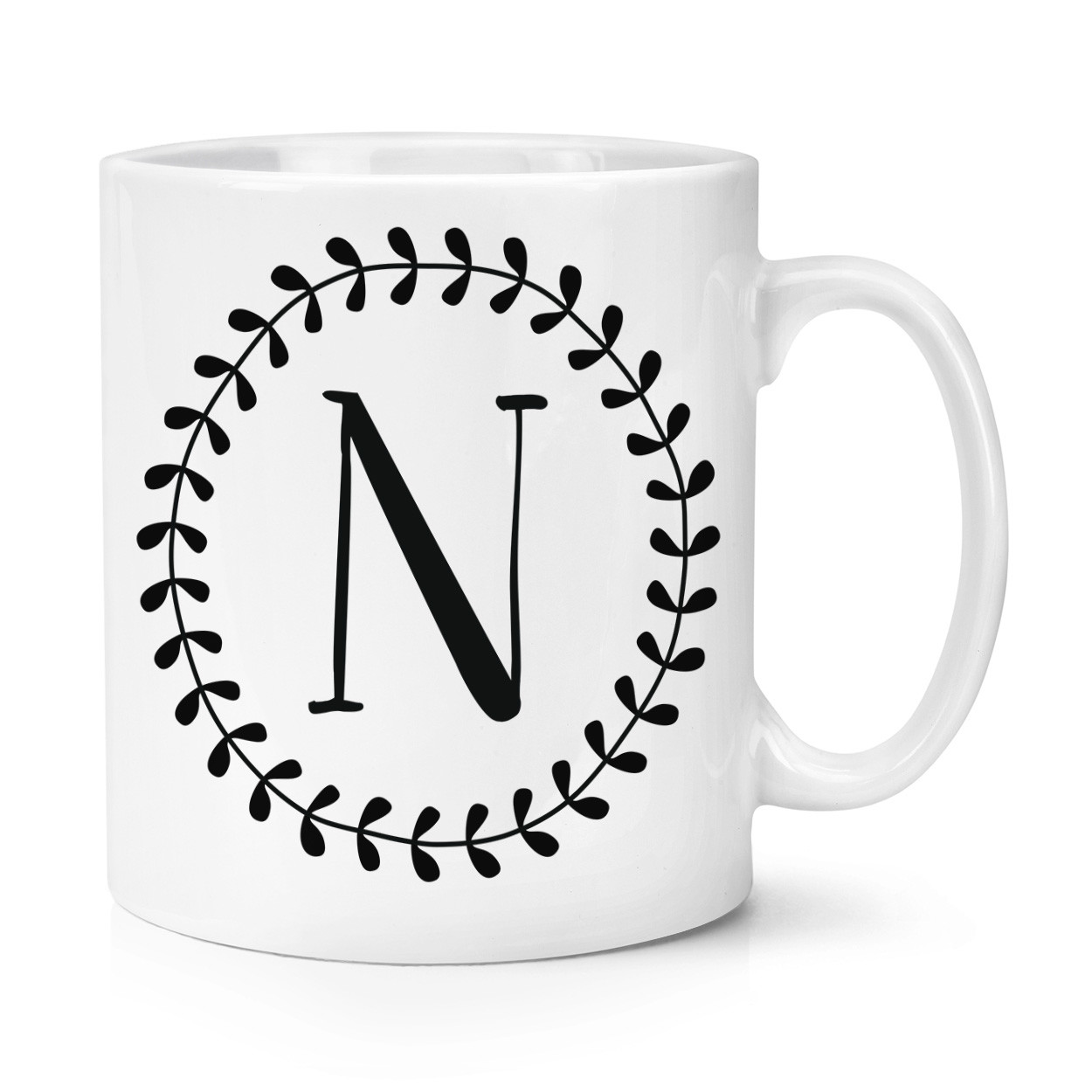 Letter N Floral Wreath Alphabet 10oz Mug Cup - Flowers