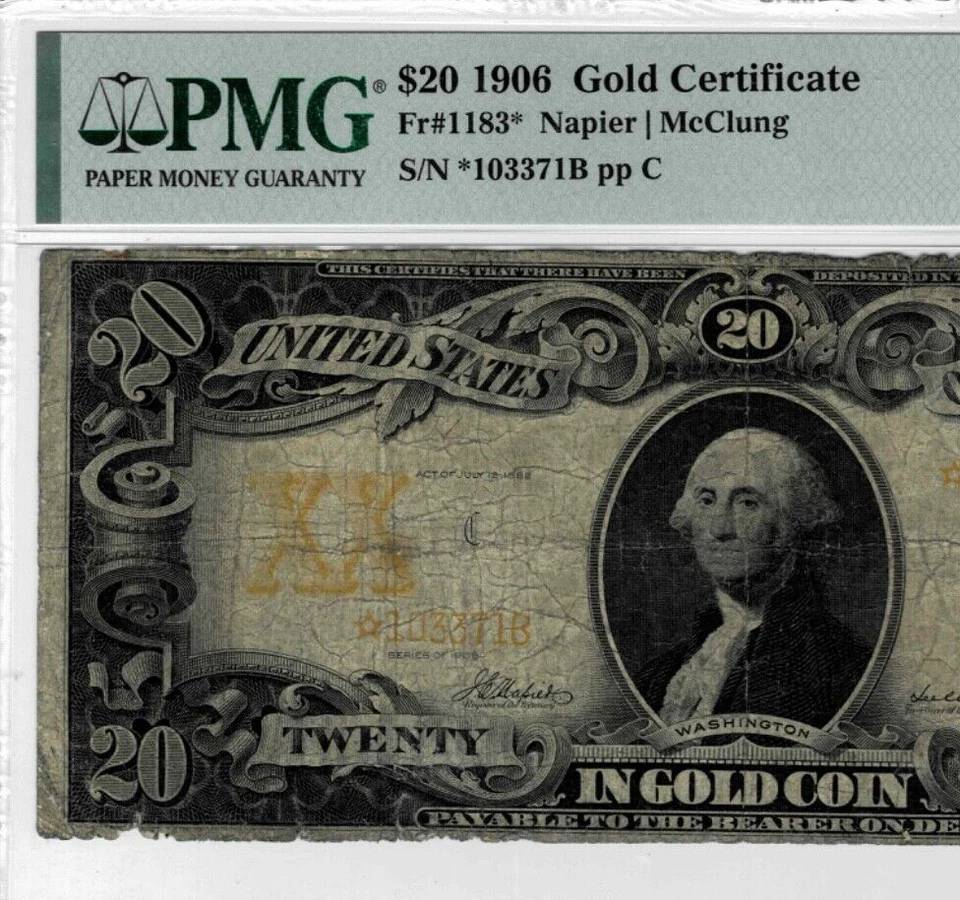 1906 $20 Gold Certificate *STAR* note--fr.1183--PMG VG 10--SCARCE 1 of 12! - Image 3 of 4
