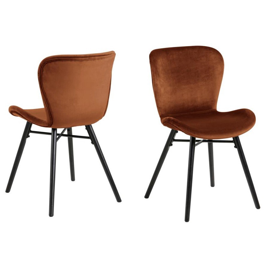 Batilda Copper Brown Velvet Fabric and Black Wooden Legs Dining Chair, Set Of 2