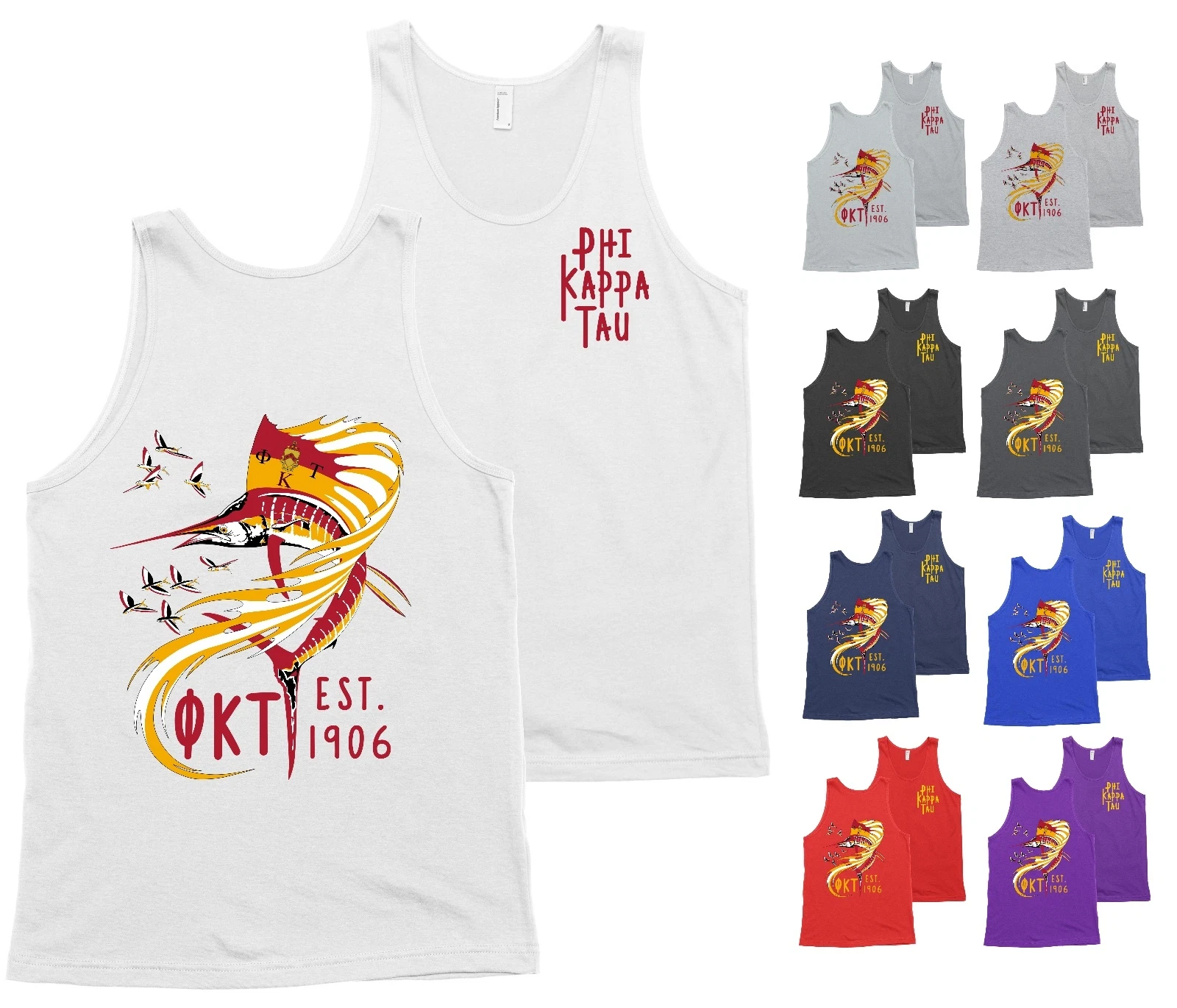Phi Kappa Tau Fraternity Bella + Canvas Tank Top Nautical Fish Shirt - NEW