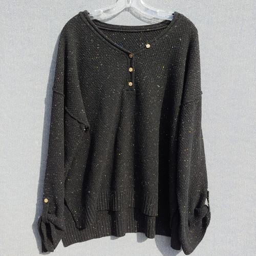 Lagenlook Boxy Black Multicolor Speckles 2XL Itchy Wool Blend Buttons