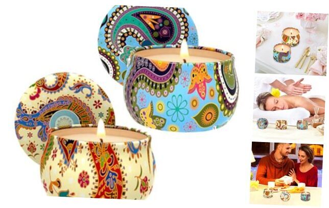 Set of 2 Soy Wax Aromatherapy Candles 4.4oz Colorful Paisley Design