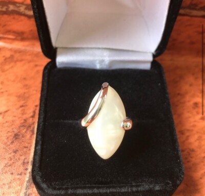 Sterling Silber Ring weißer Achat Größe 6,25 Wirbel Design Unikat groß & cool