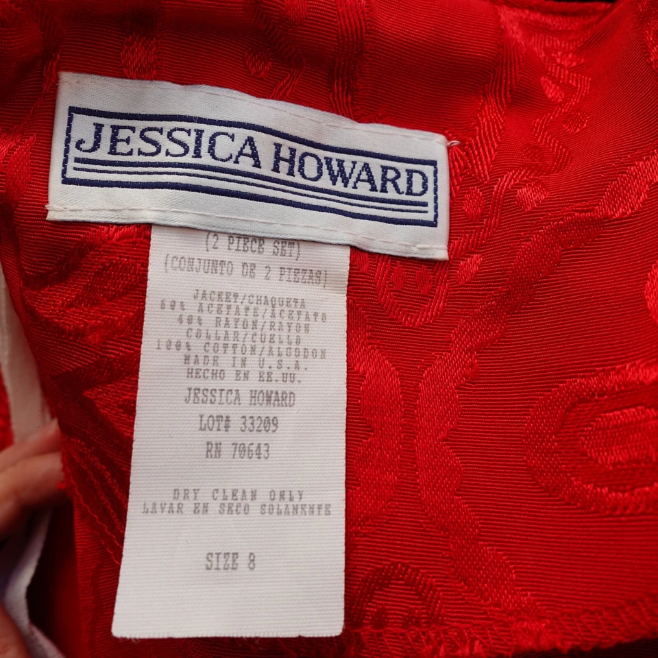 Bolero corto vintage años 80 JESSICA HOWARD para mujer 8 rojo cremallera completa jacquard occidental Foto 4 de 4