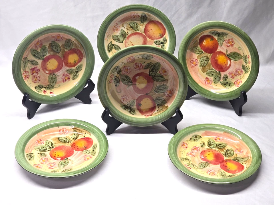 Plato de ensalada vintage Gibson 7,5" melocotón duo gres pintado a mano - Juego de 6 Foto 2 de 4