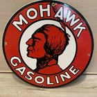 VINTAGE MOHAWK GASOLINE PORCELAIN SIGN GAS STATION PUMP PLATE MOTOR OIL SERVICE