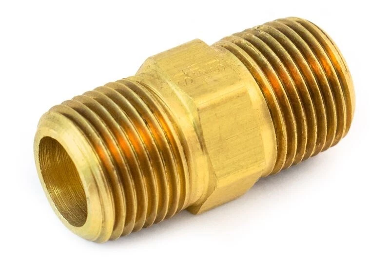 JCAPUSA 1/8" NPT Brass Hex Nipple 1/8" Male NPT X 1/8" Male NPT Air, Fuel, Oil-3pcs