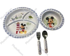  Disney Baby Mickey Mouse Divided Melamine Plate Bowl Silverware 2013 Set