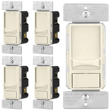 5 Pack - Eaton 300W LED Slide Dimmer Switch 3-Way, Light Almond  Cream SUL06P-LA