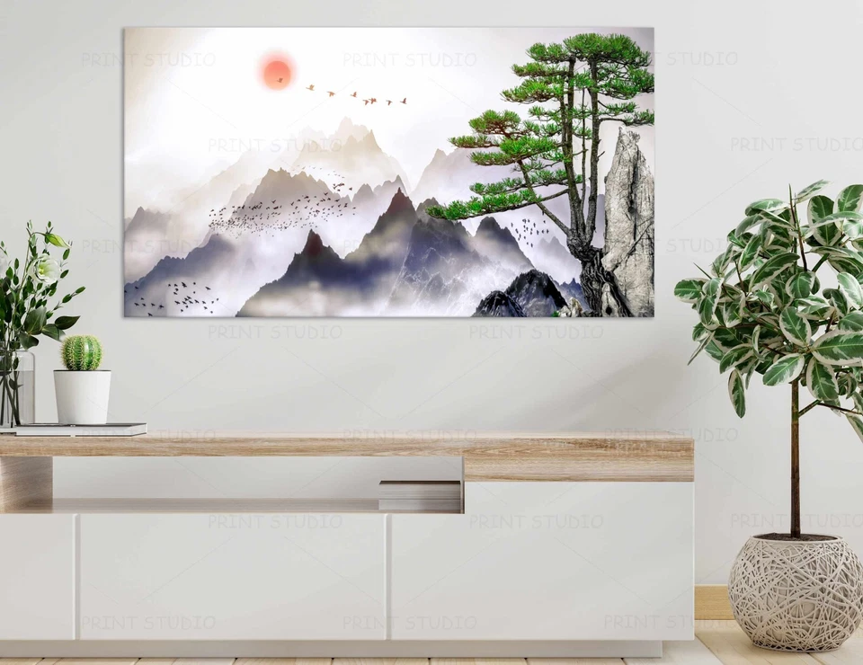 Japanese Mountain wall art canvas poster print Asian Minimalist landscape decor - Image 2 of 4