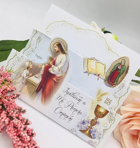 24 FIRST COMMUNION INVITATIONS SPANISH PRIMERA COMUNION  INVITACIONES  GIRLS - Picture 1 of 8