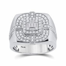 14kt White Gold Mens Baguette Diamond Square Ring 1 Cttw