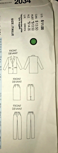 Tamotsu Vogue Wzór kariery Kurtka Spódnica Spodnie '88 Rozmiar 8-10 -12 Niecięte - Zdjęcie 2 z 3