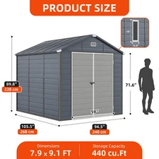 7.9x9.1FT Weatherproof Outdoor Resin Tools Shed Lockable Garden Utility Storage