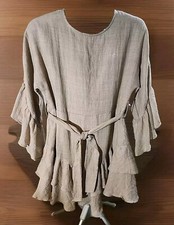 Peek A Boo Back Teared Tan Dress With Layered Skirt And Flared Sleeves - Size 6