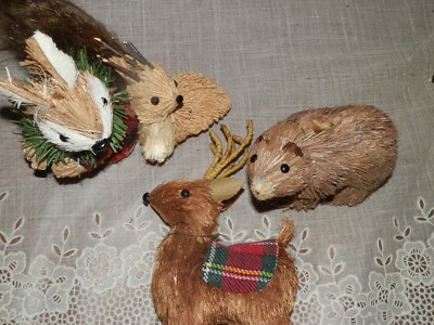 Natural Straw Sticks Rustic Reindeer, Squirrel, Bear 6'' Largest Pre Owned