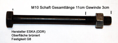 M10x110 Normgewinde Sechskantschraube Festigkeit G8 Mutter brüniert ESKA (DDR)