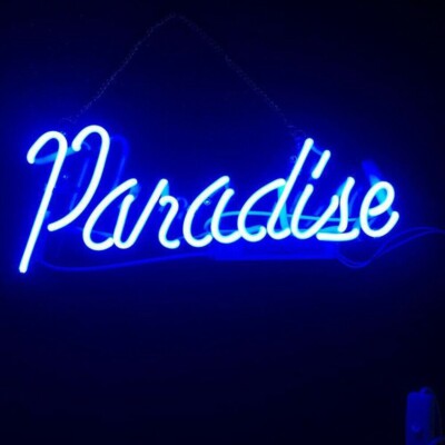 20''x6'' Paradise Blue Text Acrylic Neon Sign Light Lamp Display Real Glass QL